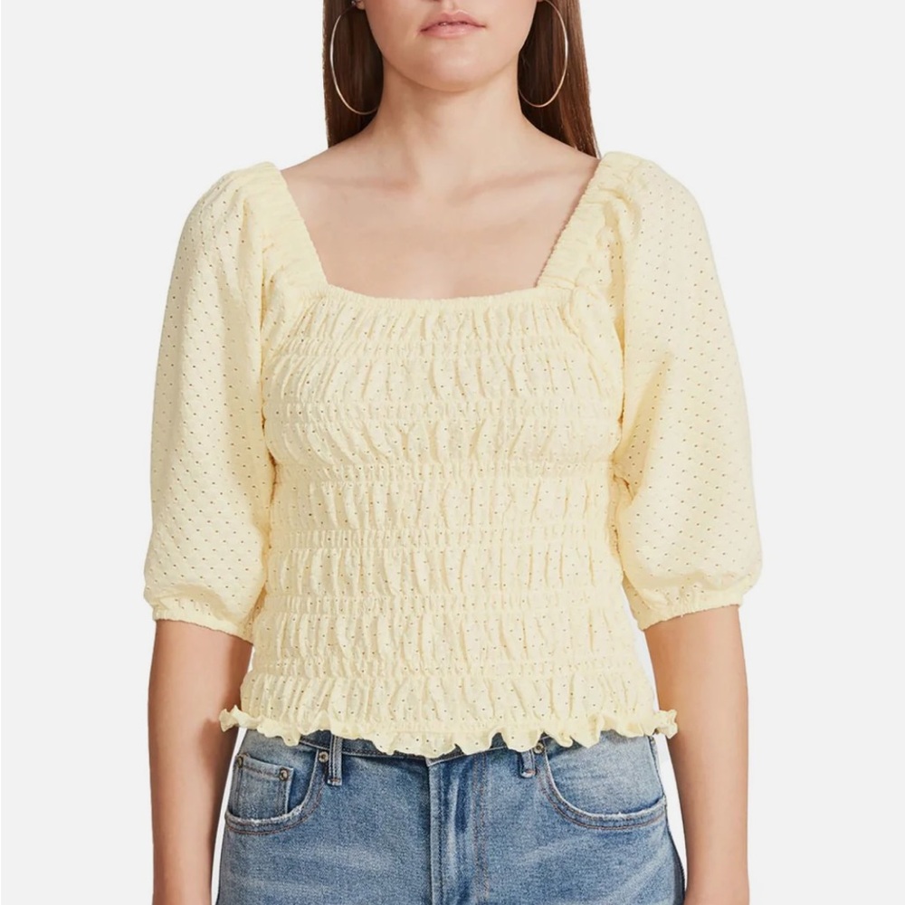 BB Dakota Smock My Way Eyelet Pull On Blouse Size Medium NWT Sunshine